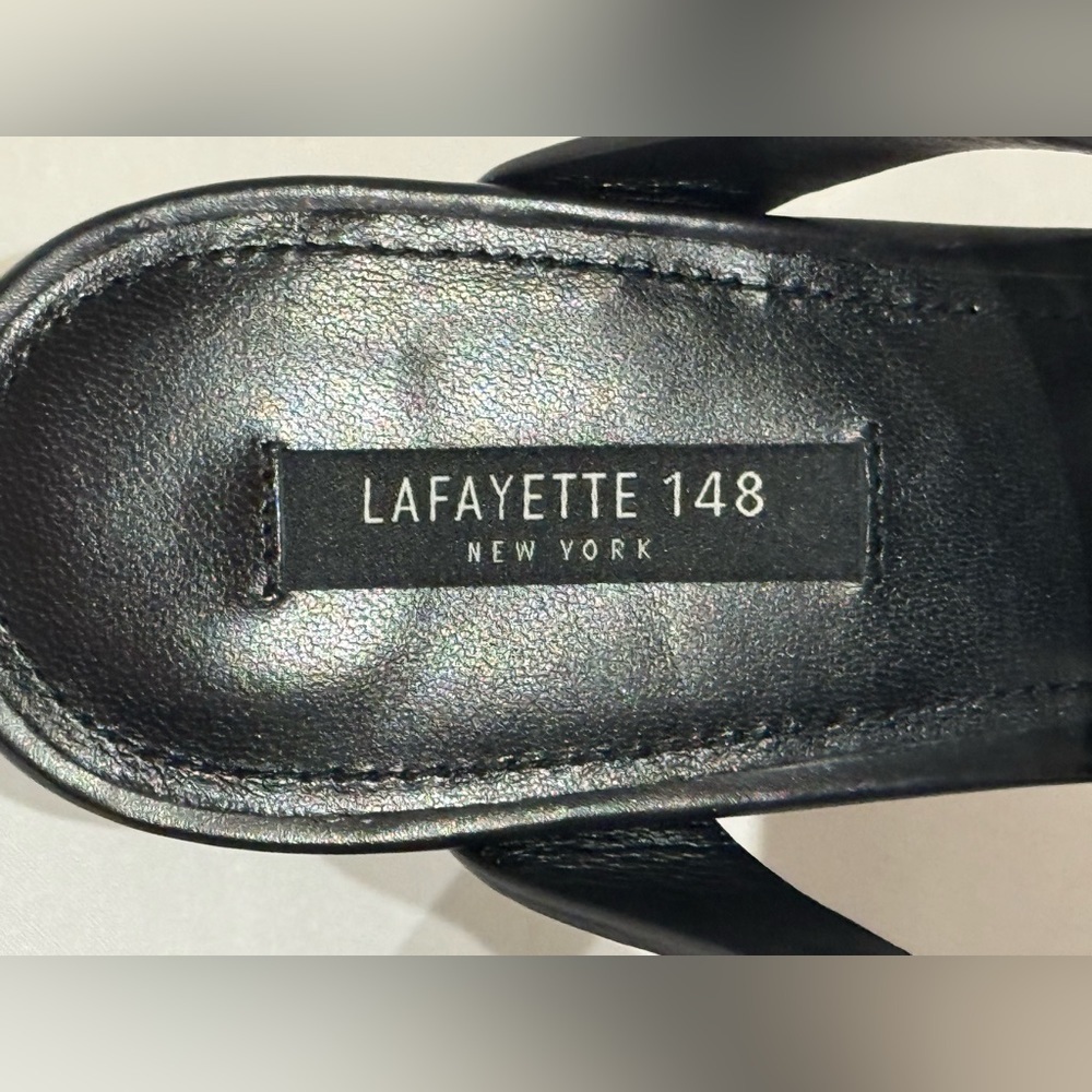 Lafayette 148 New York Women's Beverly Sandals Black Leather Size 7.5M - Picture 6 of 9